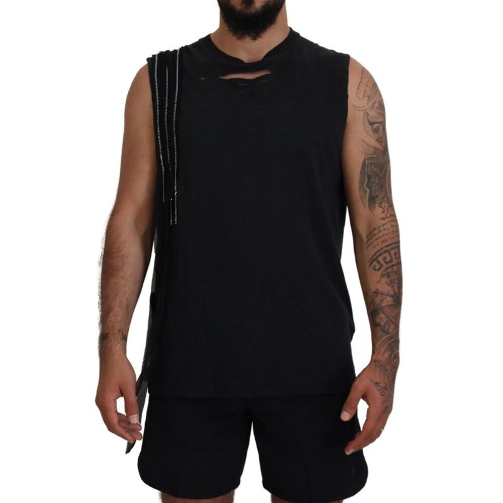 Dsquared² Black Chain Embellished Sleeveless Men Tank Men's T-shirt